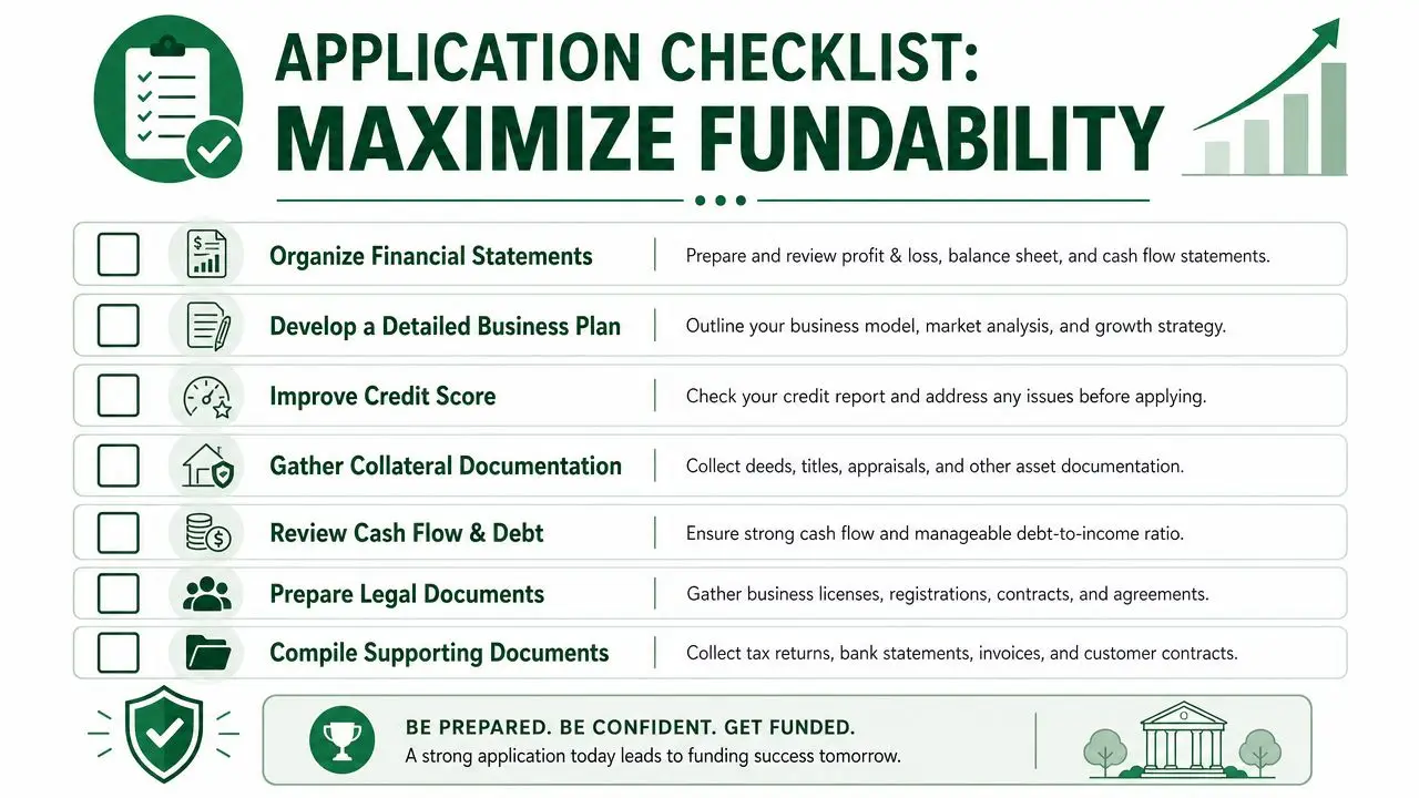 An infographic checklist for businesses detailing steps to improve their chances of securing funding and capital.